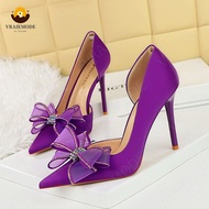 VRAIEMODE luxury High-Heeled Shoes Hollow Women Pumps Pointed Toe Stiletto Ladies High Heels with bo