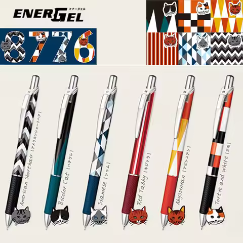 1Pc Japan Pentel BLN75 Cat Theme Limited Press-type Gel Pen Energel Quick-drying Gel Pen 0.5mm Black