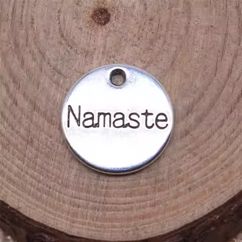 20pcs 15x15mm(0.59x0.59inch) Antique Silver Color Namaste Round Plate Charms Zinc Alloy DIY Jewelry 