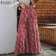 ZANZEA สตรีฤดูร้อนเอวยางยืดกางเกงขากว้าง Bohemian ดอกไม้ยาวกางเกง