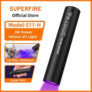 SUPERFIRE S11-H 3W LED UV Flashlight USB Rechargeable Black Light 365nm Torch Money Detector Pet Uri