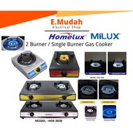 Homelux Milux Single Double Burner Gas Stove | Dapur Gas | HDE-7070 HDE-3030 / HSE-550 / MSS-1222 MS