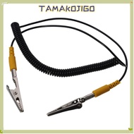 TAMAKOJIGO Anti-Static ESD Grounding Cable, 2mm 180cm / 71" Coiled Cord, Male-to-Female Black PU,Met