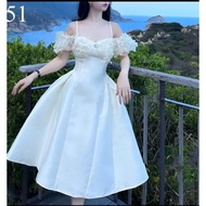 Đầm xòe trễ vai đính hoa cực xinh cho bạn gái chất Tapta đính hoa voan tơ 2 màu đen trắng - Váy đầm