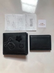 💝大特價💝Coach 100%全新正品黑色皮革男用短夾(附卡夾)