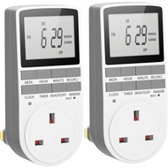 (USED - Plug only - 2 packs, UK plug) Plug Timer, Digital Timer Plug Socket, Electrical Time Plug wi