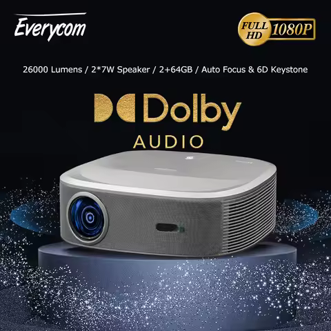 Everycom HQ10W 1080P Projector Full HD 4K 26000 Lumen Projectors Video Smart TV for Home 2+64GB Movi
