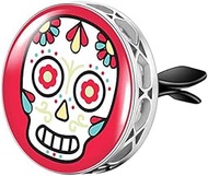 Wild Essentials Enamel Finish Cartoon Sugar Skull Aromatherapy Car Air Freshener Essential Oil Car Vent Diffuser With Vent Clip and 8 Color Refill Pads