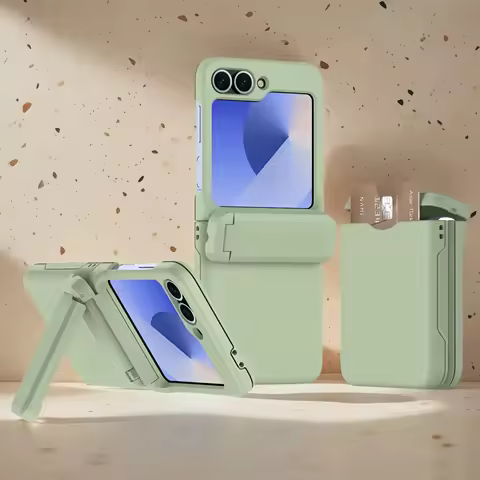 Wallet Card Insertion Folding Phone Case for Samsung Galaxy Z Flip 5 6 Shockproof Bracket Hinge Back