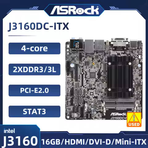ASRock J3160DC-ITX Motherboard Intel Quad-Core Processor J3160 2xDDR3 16GB USB 3.1 HDMI Mini-ITX