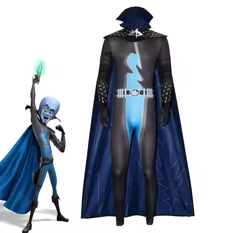 Megamind Jumpsuit with Cloak Cosplay Costume Villain Long Sleeve Bodysuit Halloween Masquerade Carni