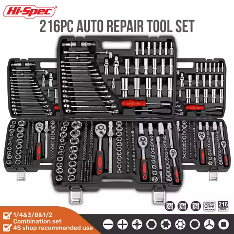Hi-Spec 216pcs Mechanical Tool Box Hand Tool Kit Mixed Wrenches 1/2" 1/4" 3/8" Socket Set Garage Aut