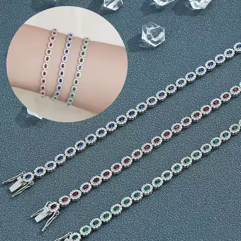 Luxury Solid Platinum PT950 Women's Red Blue Green Moissanite Diamond Bracelet Row Diamond Tennis Br