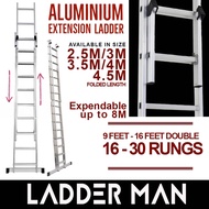 9-16 Feet Double Extension Telescopic Ladder Heavy Duty Foldable Aluminium Ladder 2Section 2.5M 3M 3