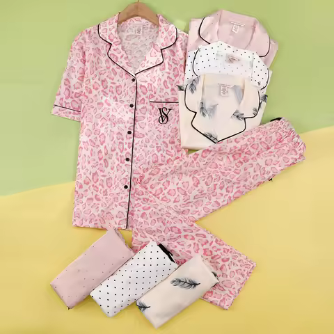 Victoria's Secret Sleepwear Loungewear Soft Breathable Button Down Pyjama Suit Womens Silk Satin Paj
