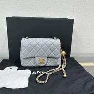 CHANEL 灰金金球方胖子肩背斜背包 18*12*7 全新配件盒子塵袋