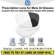 Pre-cut Custom Clear/Transition Lens with Power for Rayban Meta and Oakley Meta (Lens Rabun/Power un