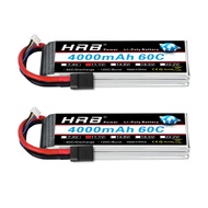 HRB 2PCS 3S Lipo Battery 4000mAh 11.1V 60C RC Lipo Batteries for RC Airplane, RC Helicopter, RC Car,