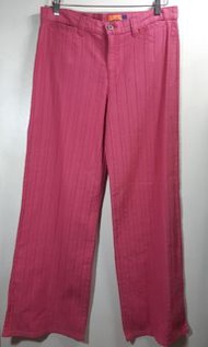 USNS 粉色 坑條 橡膠 品牌LOGO 素色 美式 長褲 寬褲 休閒褲 九分褲 古着 穿搭 大尺碼 34腰 女褲（全新，些許瑕疵）