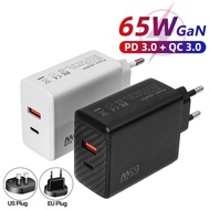 PD 65W GaN Chargers USB C Fast Charger Type C Quick Charge 3.0 Mobile Phone Charger Power Adapter for iPhone Xiaomi Samsung US/EU Plug Adapter