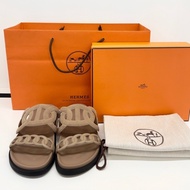 Hermes 愛馬仕 豬鼻子 二舅拖鞋 37碼 棕色