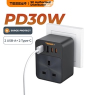 TESSAN - Surge Protection PD30W Wall Plug Socket Extension Power Adapter Multi Charger With USB C