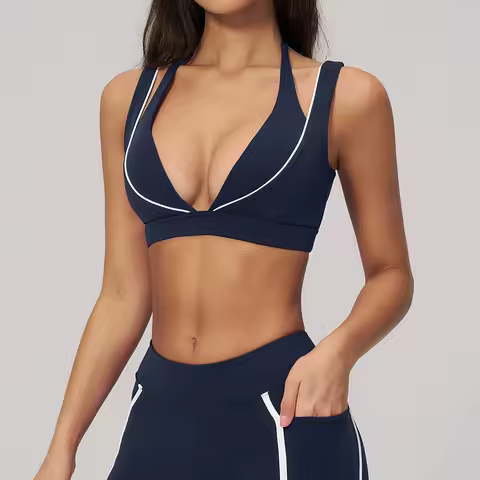 Summer Women's Sports Bra V Neck Fitness Top Women Yoga Bra Cycling Shockproof Crop Top V Back Sport