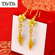 emas 916 original malaysia gold earrings women's hollow leaves women's earrings as gifts Korea Anting Anting