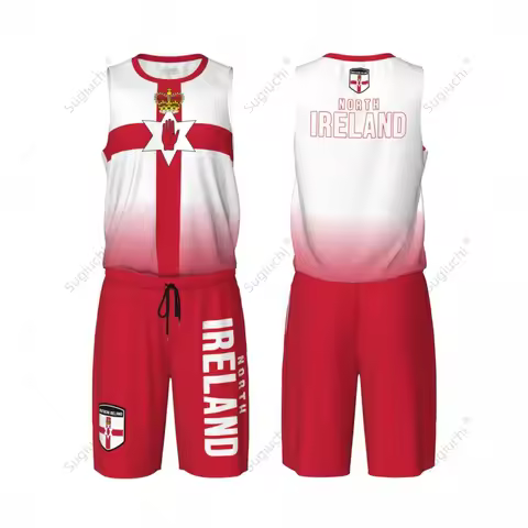 Men Northern Ireland Flag Basketball Jersey Set Mesh Shirt & Pants Sleeveless