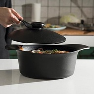 【柳宗理】 南部鐵器雙耳深鍋22cm-附黑鐵蓋、把手