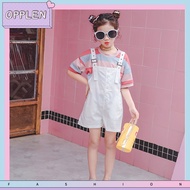 Girls' striped T-shirt Overalls 2-piece set new kids short-sleeved girl clothing