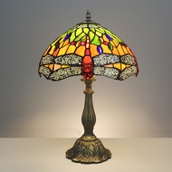 Large Size Stained Glass Table Lights 12 Inch Shade Blue/Green Dragonfly Design Table Reading Lamps