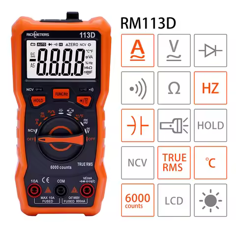 RICHMETERS RM113D NCV Digital Multimeter 6000 Counts Auto Ranging AC/DC Voltage Meter Flash Back Lig