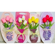 3-flower Tulips with Card Bag for Vietnamese Women's Day October 20