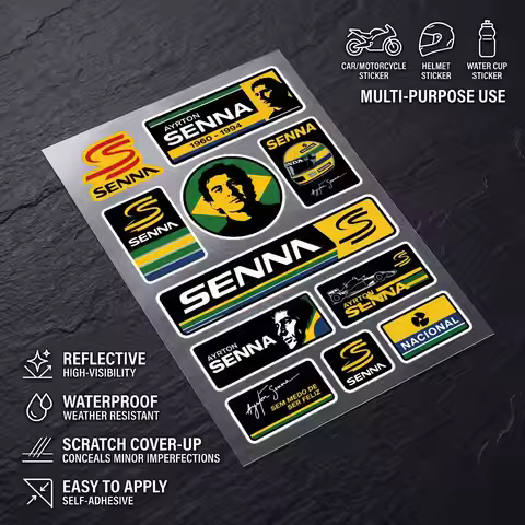A-Ayrton S-Senna Waterproof Reflective Scratch Cover Sticker Universal Decor Decal For Car Motorcycl