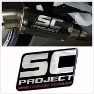 SC Project Silver Black Metal 3D Heat-resistant Motorcycle Exhaust Pipe Decals Sticker