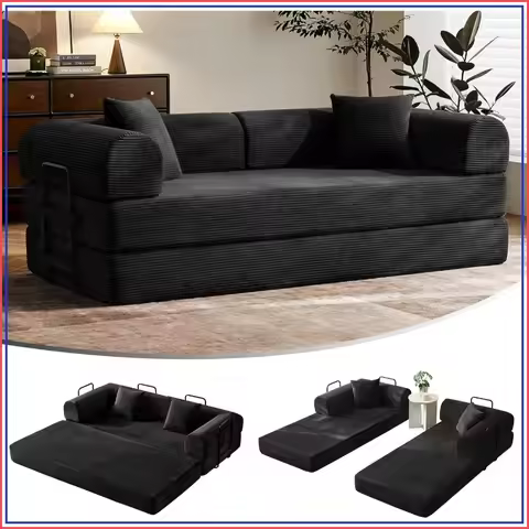 79" Convertible Futon Sofa Bed Corduroy Sleeper Couch No Assembly Required Comfortable Living Room F