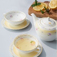 【NORITAKE】 黃邊小花骨瓷 花茶/咖啡對杯(禮盒組)