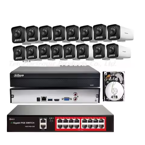 High Quality 16 Camera Kit 4K Dual Light Source Night Vision Audio Dahua 16 Channel NVR 4TB Memory C