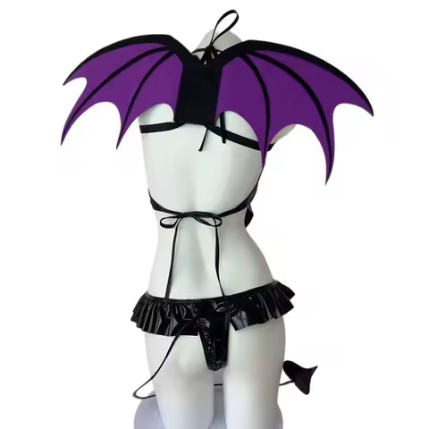 Erotic Anime Succubus Devil Cosplay Costume Women Demon Lingerie with Wings Uniform Leather Top Shor
