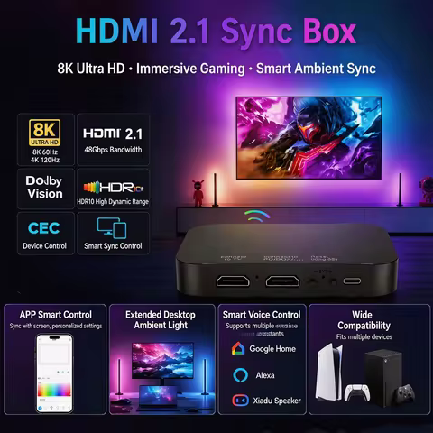 HDMI 2.1 Ambient LED Backlight For 24-120 inch TV PC LED Strip Lights HDMI Sync Box For Support TV B