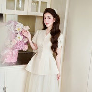 Jani Top | Women's shirt with high-quality Peplum design, luxurious lady's 2-layer welded text fabri