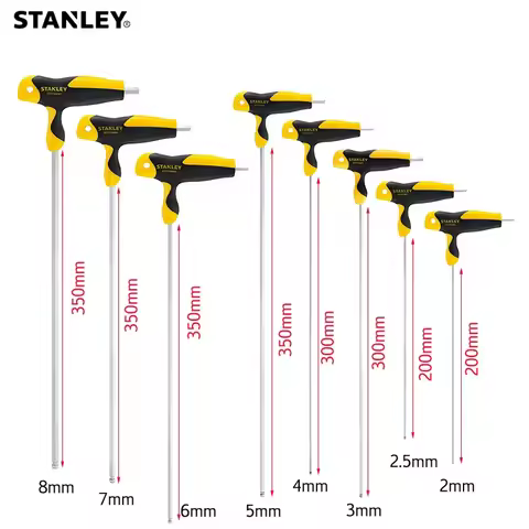 Stanley 1-Pcs Extra Long Allen Key Type T 2mm 2.5mm 3mm 4mm 5mm 6mm 7mm 8mm T Bar Hex Key In T Handl