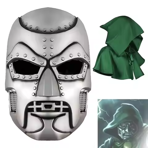 2PCS Dr Doom Mask with Cloak Supervillain Victor Doom Helmet Carnival Halloween Costume Cosplay Prop