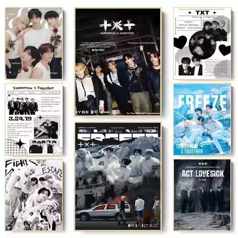 Kpop T-Tomorrow X T-Together TXT Poster Waterproof Wall Art Sticker For Bar Vintage Room Decor High 