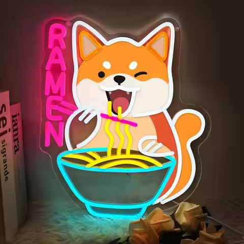 Ramen Neon Sign USB Japanese Noodles Shiba Inu LED Neon Light for Restaurant Shop Bar Gaming Room De