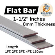 Flat Bar Steel 1-1/2 Inch width 8mm Thickness sold per1foot, 2feet, 3feet, 4feet, 150cm GOOD QUALITY