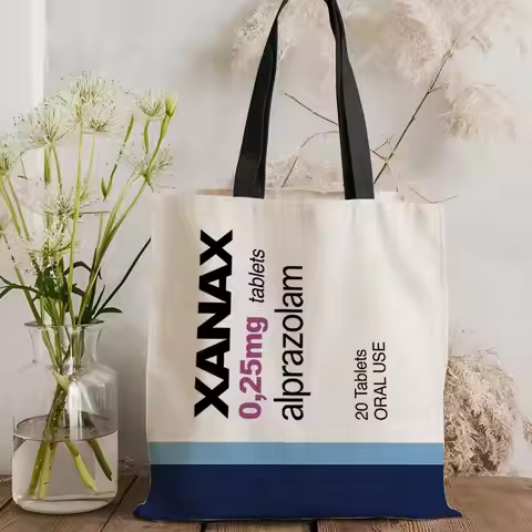 Chill Pill XANAX Plating Storage Bags Canvas Double-Sided Print Tote Bag Large Capacity Shoulder Fas