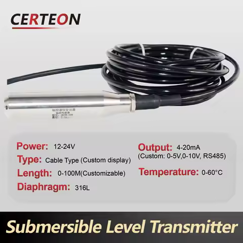IP68 Submersible Water Level Sensor 0-10m 4-20mA 0-5V 0-10V RS485 Industrial Liquid Level Transmitte