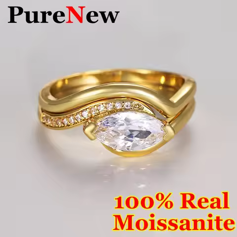 New 1ct Marquise Moissanite Ring Set For Women 925 Silver Plate 18k D Color Gold Women's Wedding Moi